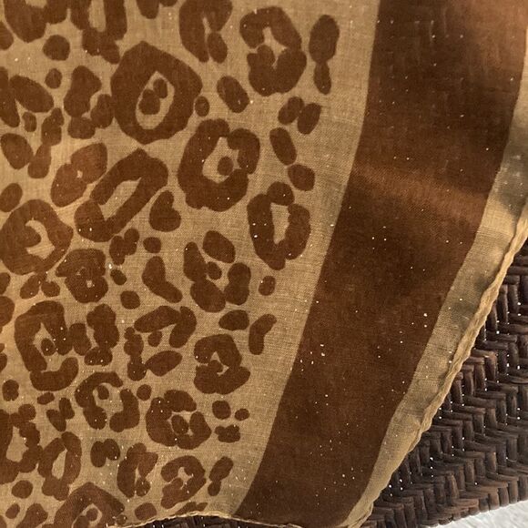 Oversized Wrap/Pareo Scarf in Abstract Print with Brown stripe on Tan Border. - Picture 3 of 4